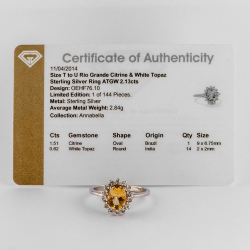 119 - 2.13 Ct Natural Rio Grande Citrine and White Topaz Silver Ring, Silver 925, Limited Edition 1 of 144... 