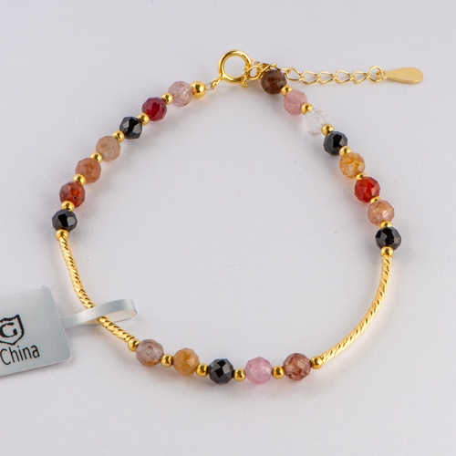 120 - 11 Ct Natural Multi - Colour Spinel Gold Plated Silver Bracelet, Silver 925, TGGC Certificate of Aut... 