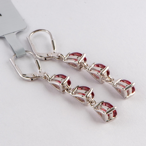 128 - 3.04 Ct Natural Rhodolite Garnet Silver Earrings, Silver 925, Lever Clasps, TGGC Certificate of Auth... 