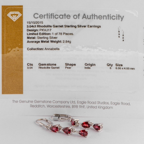 128 - 3.04 Ct Natural Rhodolite Garnet Silver Earrings, Silver 925, Lever Clasps, TGGC Certificate of Auth... 