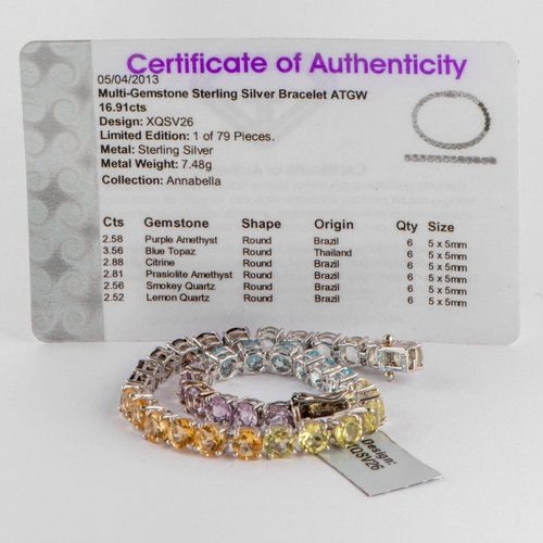 131 - 16.91 Ct Natural Multi - Gemstone Silver Bracelet, Silver 925, Limited Edition 1 of 79 Pieces, TGGC ... 