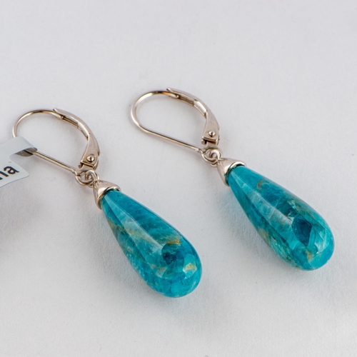 137 - 21 Ct Natural Neon Apatite Silver Earrings, Silver 925, Lever Clasps, TGGC Certificate of Authentici... 