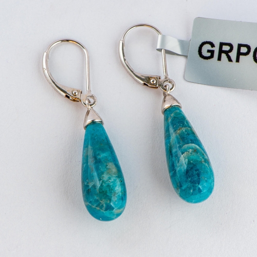 137 - 21 Ct Natural Neon Apatite Silver Earrings, Silver 925, Lever Clasps, TGGC Certificate of Authentici... 