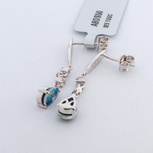 140 - Mosaic Opal and White Topaz Silver Earrings Set, Sterling Silver, Butterfly Clasp, TGGC Certificate ... 