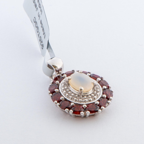 151 - 3.54 Ct Ethiopian Opal, Rajasthan Garnet and White Topaz Sterling Silver Pendant, Sterling Silver, T... 