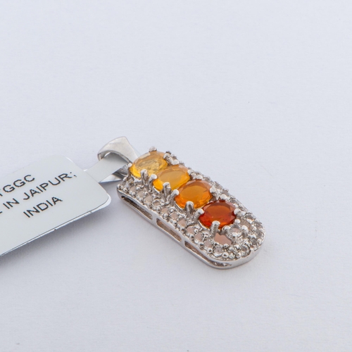 152 - 1.59 Ct American Fire Opal and White Topaz Sterling Silver Pendant, Sterling Silver, Limited Edition... 