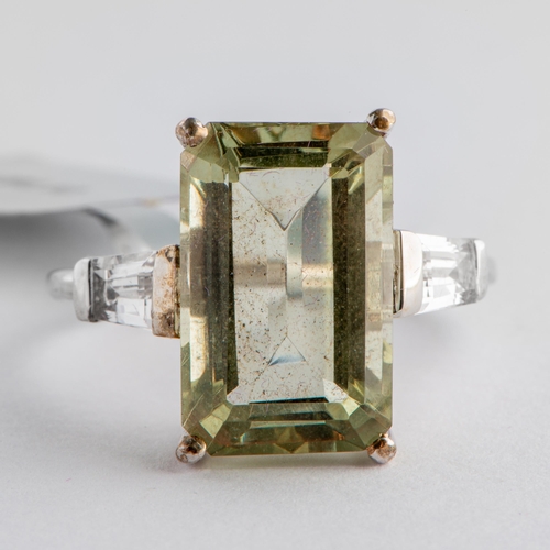 154 - 9.21 Ct Natural Prasiolite and White Topaz Silver Ring, Silver 925, Limited Edition 1 of 399 Pieces,... 