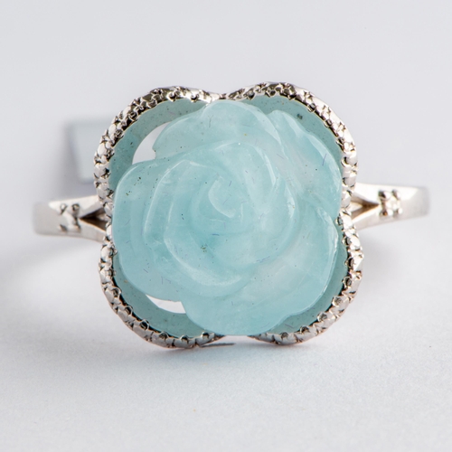 166 - 7.37 Ct Natural Flower Cut Aquamarine Silver Ring, Silver 925, Limited Edition 1 of 300 Pieces, TGGC... 