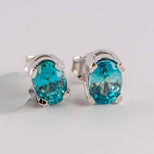 169 - 2.35 Ct Natural Ratankiri Blue Zircon Silver Earrings, Silver 925, Post Clasps, TGGC Certificate of ... 