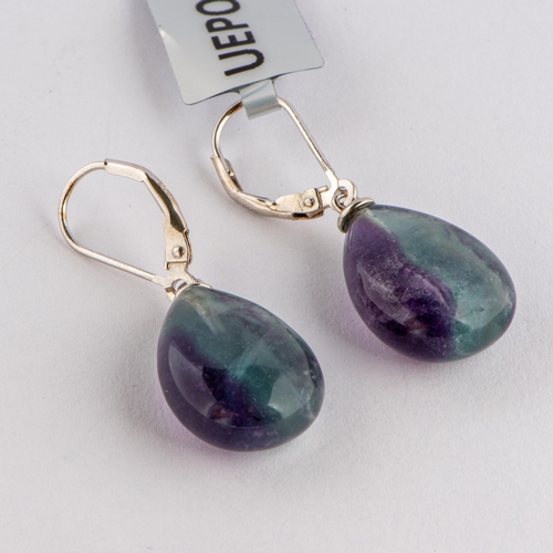 170 - 30.10 Ct Natural Zebra Fluorite Silver Earrings, Silver 925, Lever Clasps, TGGC Certificate of Authe... 