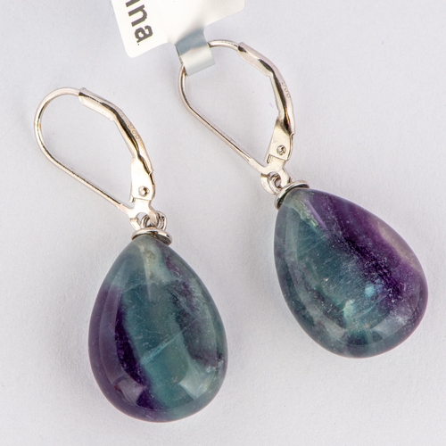 170 - 30.10 Ct Natural Zebra Fluorite Silver Earrings, Silver 925, Lever Clasps, TGGC Certificate of Authe... 