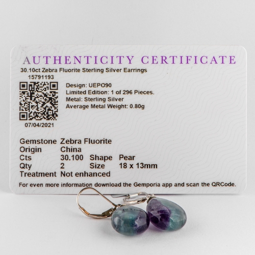 170 - 30.10 Ct Natural Zebra Fluorite Silver Earrings, Silver 925, Lever Clasps, TGGC Certificate of Authe... 