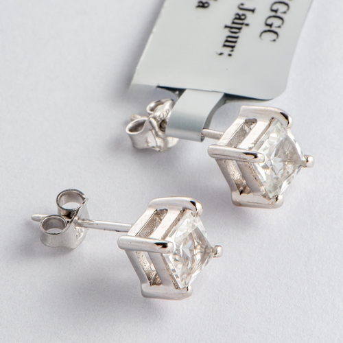 172 - 1.55 Ct Natural White Topaz Silver Earrings, Silver 925, Post Clasps, TGGC Certificate of Authentici... 