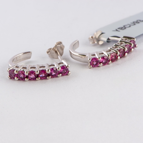 173 - 1.43 Ct Natural Rhodolite Garnet Silver Earrings, Silver 925, Post Clasps, TGGC Certificate of Authe... 