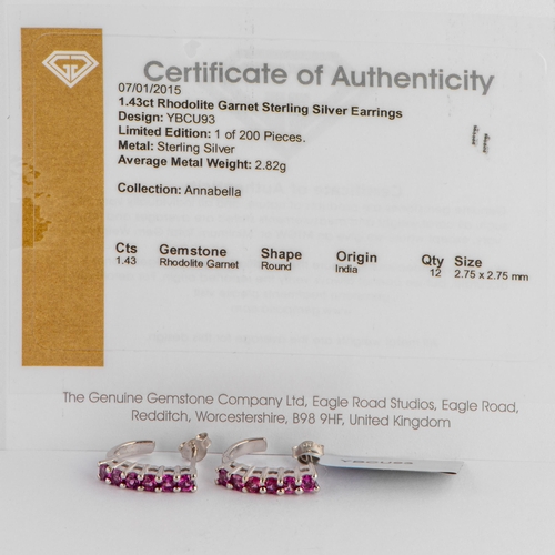 173 - 1.43 Ct Natural Rhodolite Garnet Silver Earrings, Silver 925, Post Clasps, TGGC Certificate of Authe... 