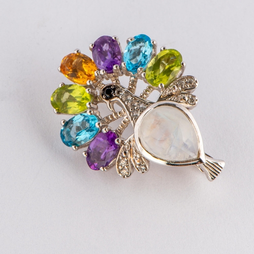 178 - 5.74 Ct Natural Multi - Colour Gemstone Silver Brooch, Silver 925, Limited Edition 1 of 100 Pieces, ... 