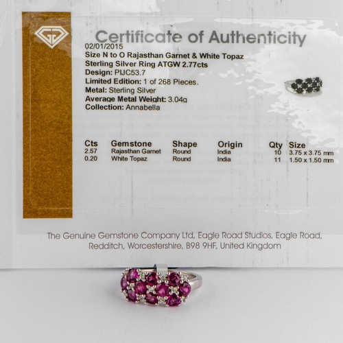 18 - 2.77 Ct Natural Rajasthan Garnet and White Topaz Silver Ring, Silver 925, Limited Edition 1 of 268 P... 