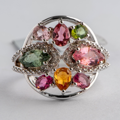 180 - 2.27 Ct Natural Harlequin Tourmaline and Diamond Silver Ring, Silver 925, Limited Edition 1 of 87 Pi... 