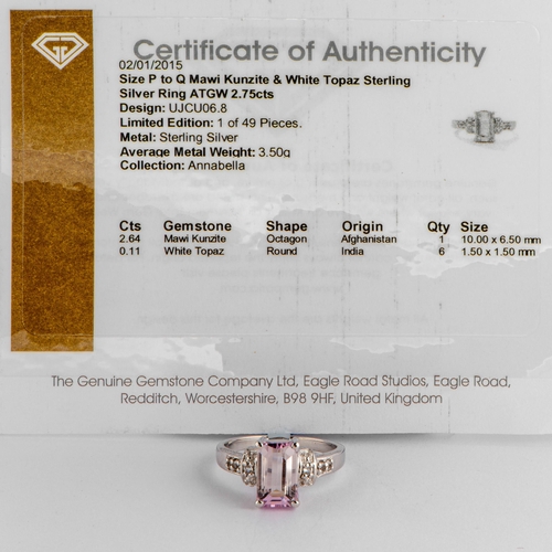 184 - 2.75 Ct Natural Mawi Kunzite and White Topaz Silver Ring, Silver 925, Limited Edition 1 of 49 Pieces... 