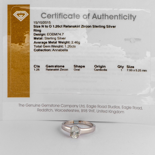 185 - 1.26 Ct Natural Ratanakiri Zircon Silver Ring, Silver 925, Limited Edition 1 of 49 Pieces, TGGC Cert... 