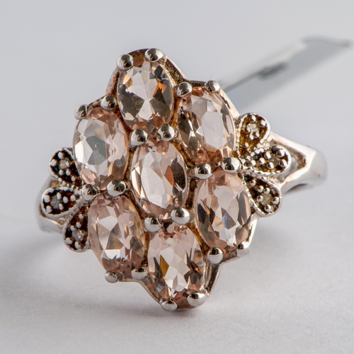 187 - 2.81 Ct Natural Morganite and Diamond Silver Ring, Silver 925, Limited Edition 1 of 186 Pieces, TGGC... 