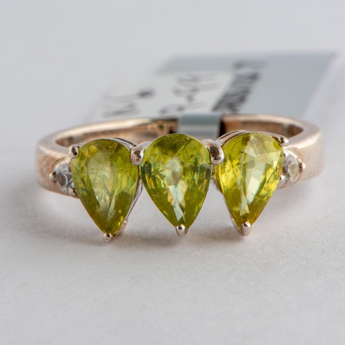 189 - 2.23 Ct Natural Ambilobe Sphene and White Zircon Silver Ring, Silver 925, Limited Edition 1 of 63 Pi... 