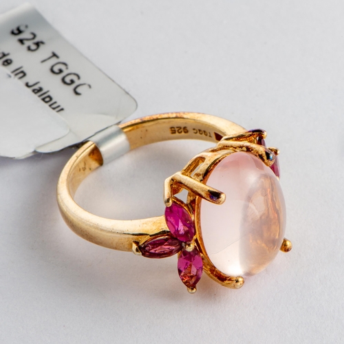 192 - 6.87 Ct Natural Rose Quartz and Pink Tourmaline Gold Plated Silver Ring, Silver 925, Limited Edition... 