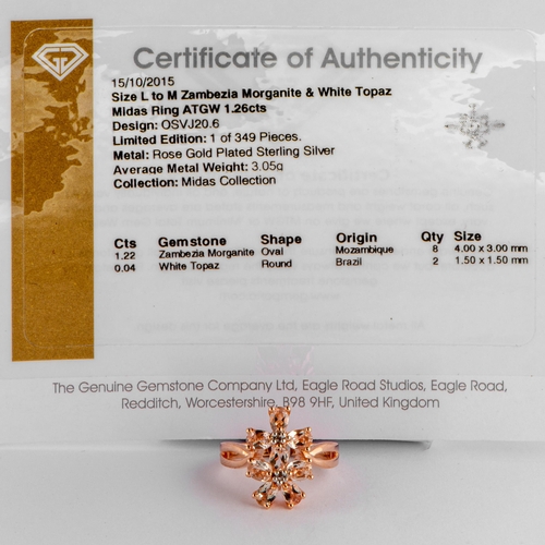 193 - 1.26 Ct Natural Zambezia Morganite and White Topaz Silver Ring, Silver 925, Limited Edition 1 of 349... 