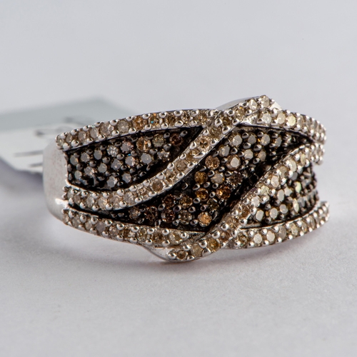 195 - 0.75 Ct Cognac and Champagne Diamonds Silver Ring, Silver 925, Limited Edition 1 of 82 Pieces, TGGC ... 