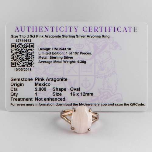 213 - 9 Ct Natural Pink Aragonite Silver Ring, Silver 925, Limited Edition 1 of 107 Pieces, TGGC Certifica... 