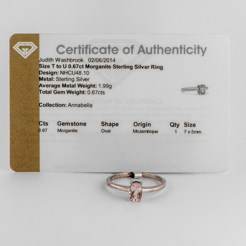 215 - 0.67 Ct Natural Morganite Silver Ring, Silver 925, TGGC Certificate of Authenticity 

  Metal: Sterl... 