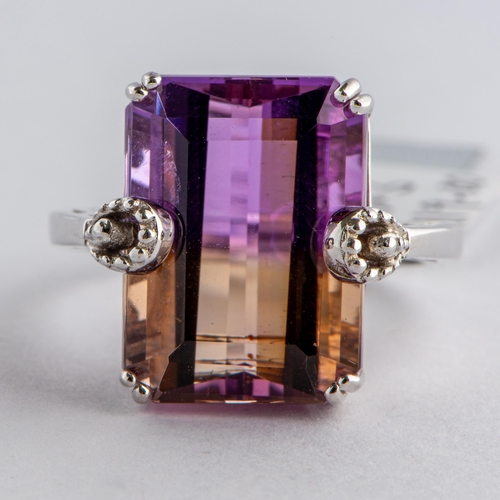 22 - 12.06 Ct Anahi Ametrine Silver Ring, Silver 925, Limited Edition 1 of 50 Pieces, TGGC Certificate of... 