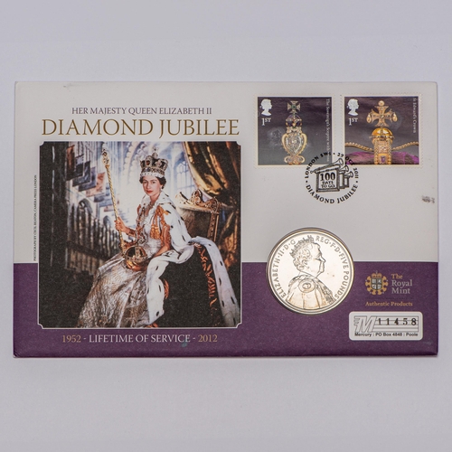 221 - HM Queen Elizabeth Diamond Jubilee 1952-2012, Five Pounds Coin Sealed, With Certificate and Stamps o... 