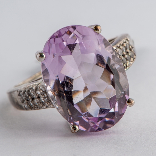 225 - 11.52 Ct Natural Rose de France Amethyst and White Topaz Silver Ring, Silver 925, Limited Edition 1 ... 