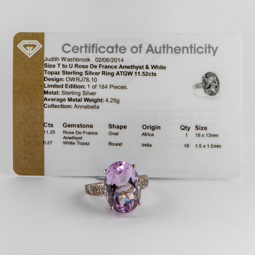 225 - 11.52 Ct Natural Rose de France Amethyst and White Topaz Silver Ring, Silver 925, Limited Edition 1 ... 