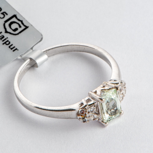 230 - 1.38 Ct Natural Green Kunzite and White Topaz Silver Ring, Silver 925, Limited Edition 1 of 86 Piece... 