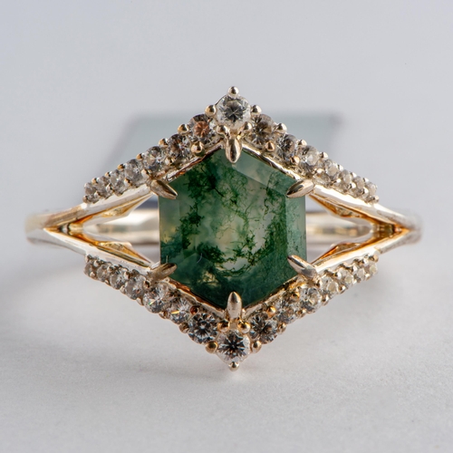 247 - 2.55 Ct Natural Moss Agate and White Zircon Silver Ring, Silver 925, Limited Edition 1 of 96 Pieces,... 