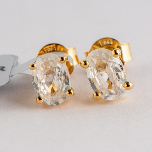 252 - 2.24 Ct Natural Ratanakiri Zircon Midas Gold Plated Silver Earrings, Silver 925, TGGC Certificate of... 