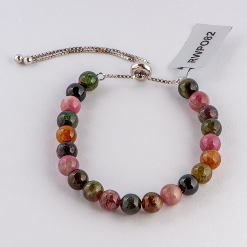 262 - 36.50 Ct Natural Multi - Colour Tourmaline Silver Slider Bracelet, Silver 925, Limited Edition 1 of ... 