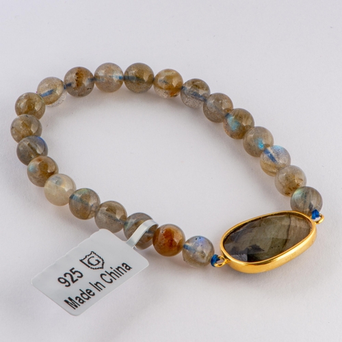 266 - 78.20 Ct Natural Labradorite Gold Tone Silver Bracelet, Silver 925, TGGC Certificate of Authenticity... 