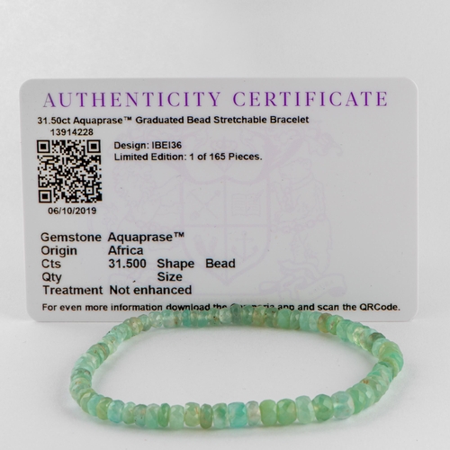 279 - 31.50 Ct Natural Aquaprase Stretchable Bracelet, TGGC Certificate of Authenticity 

  Weight: 6.40 g... 