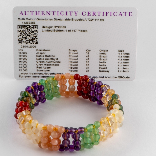 280 - 111 Ct Natural Multi Colour Gemstones Stretchable Bracelet, TGGC Certificate of Authenticity 

  Wei... 