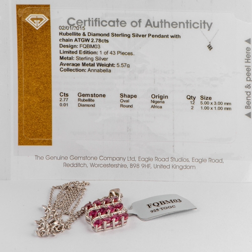 282 - 2.78 Ct Rubelite and Diamond Silver Necklace, Silver 925, TGGC Certificate of Authenticity 

  Metal... 