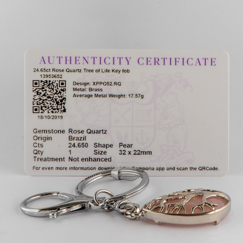 287 - Key Fob with Natural Rose Quartz, TGGC Certificate of Authenticity 

  Weight: 22.70 gram 
 

  Size... 