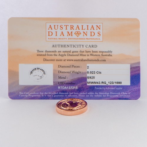 289 - Coin 'In Awe Of Argyle' with Argyle Diamonds, Rose Gold Plated Silver 925, TGGC Certificate of Authe... 