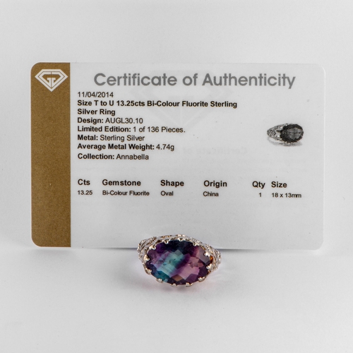 31 - 13.25 Ct Natural Bi-Colour Fluorite Silver Ring, Silver 925, TGGC Certificate of Authenticity 

  Me... 