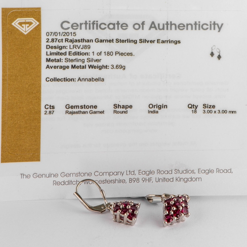 313 - 2.87 Ct Natural Rajasthan Garnet Silver Earrings, Silver 925, Limited Edition 1 of 180 Pieces, TGGC ... 