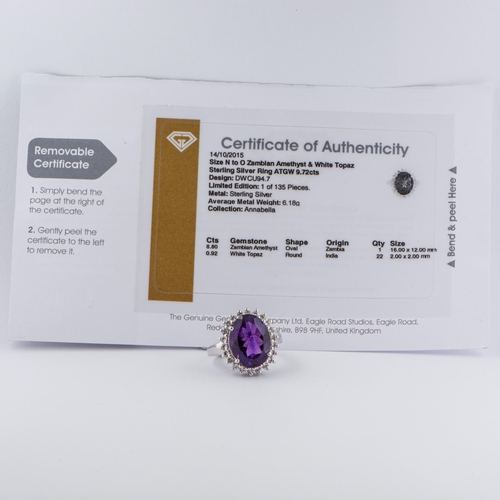 53 - 9.72 Ct Natural Zambian Amethyst and White Topaz Silver Ring, Silver 925, Limited Edition 1 of 135 P... 