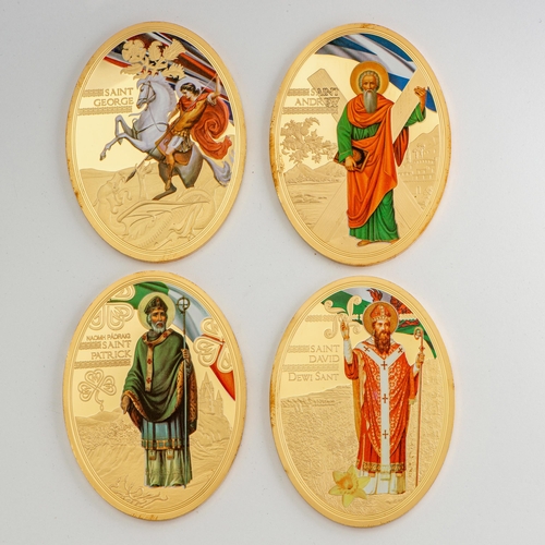 61 - The British Patron Saints Gold Plated Collection. Includes 4 pieces, one certificate and an unsigned... 