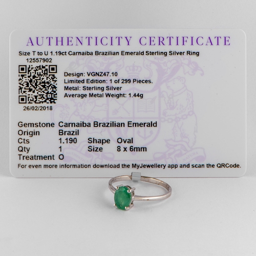 66 - 1.19 Ct Natural Carnaiba Brasilian Emerald Silver Ring, Silver 925, TGGC Certificate of Authenticity... 